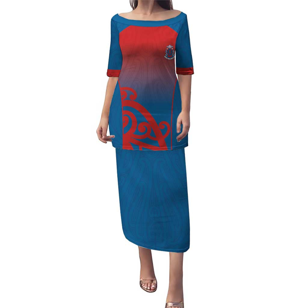 Custom St Joseph's Maori Girls' College Puletasi Maori Koru Pattern LT05 Long Dress Blue - Polynesian Pride