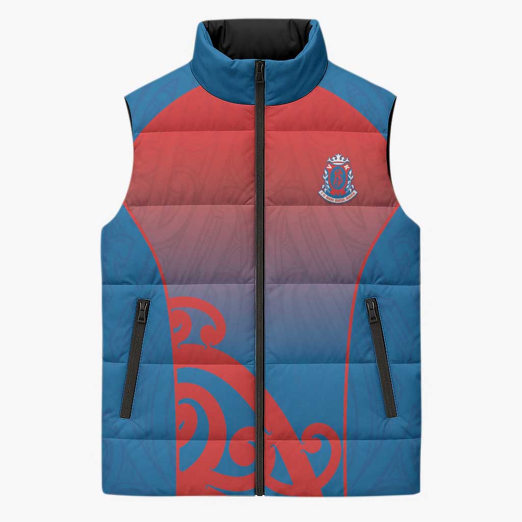 Custom St Joseph's Maori Girls' College Sleeveless Puffer Jacket Maori Koru Pattern LT05 Unisex Blue - Polynesian Pride