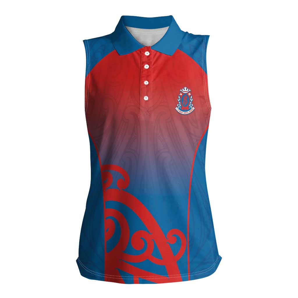 Custom St Joseph's Maori Girls' College Women Sleeveless Polo Shirt Maori Koru Pattern LT05 Female Blue - Polynesian Pride