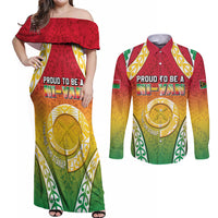 Personalised Vanuatu Couples Matching Off Shoulder Maxi Dress and Long Sleeve Button Shirt Proud To Be A Ni-Van With Tribal Pattern LT05 Reggae - Polynesian Pride