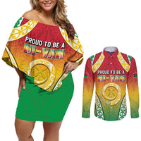 Personalised Vanuatu Couples Matching Off Shoulder Short Dress and Long Sleeve Button Shirt Proud To Be A Ni-Van With Tribal Pattern LT05 Reggae - Polynesian Pride