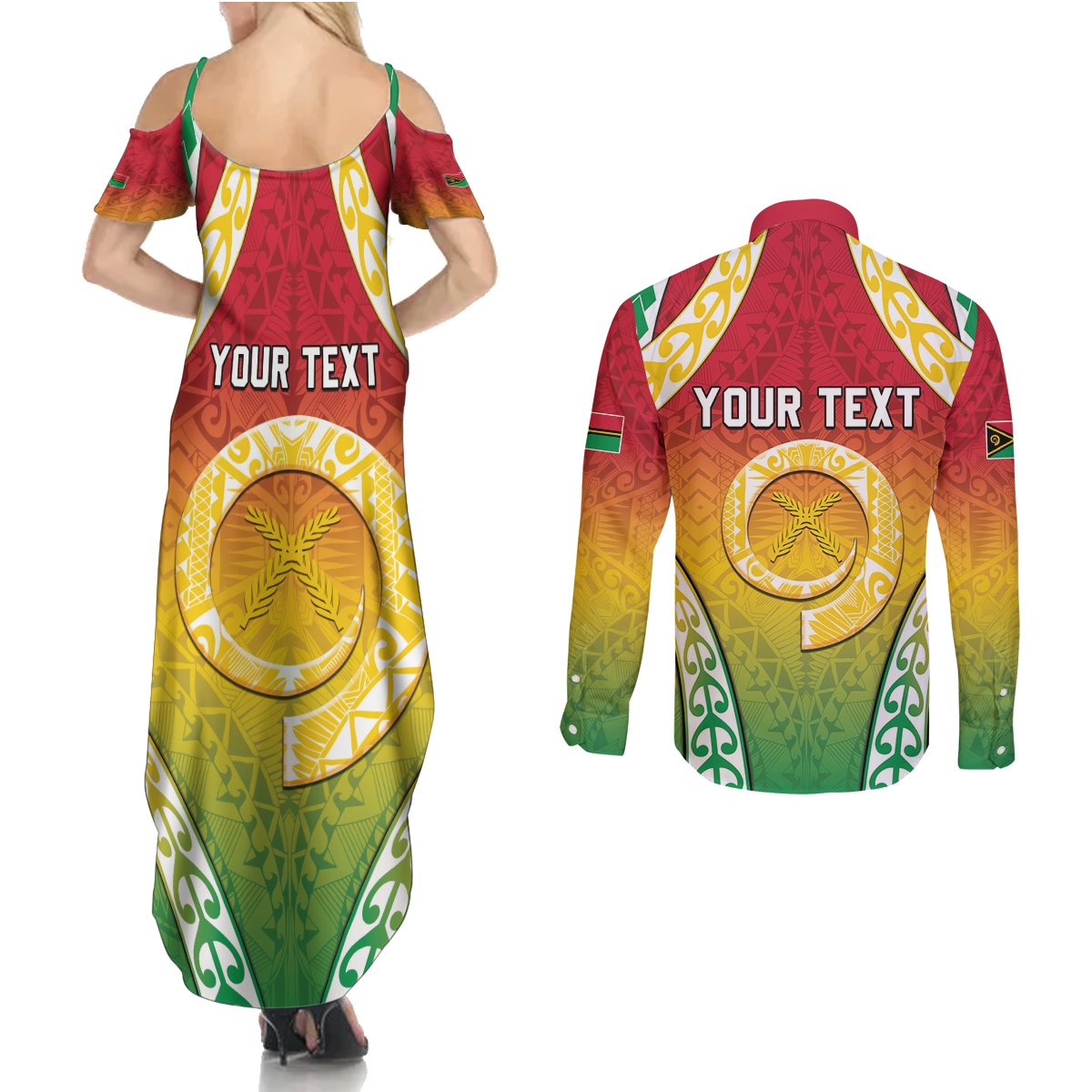 Personalised Vanuatu Couples Matching Summer Maxi Dress and Long Sleeve Button Shirt Proud To Be A Ni-Van With Tribal Pattern LT05 - Polynesian Pride