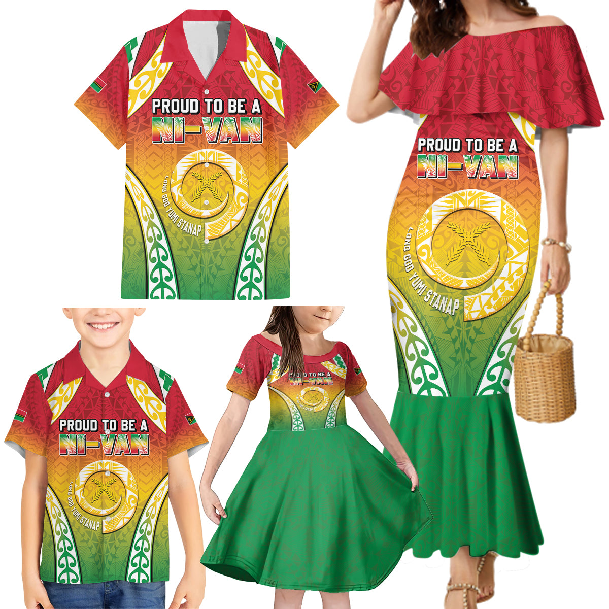 Personalised Vanuatu Family Matching Mermaid Dress and Hawaiian Shirt Proud To Be A Ni-Van With Tribal Pattern LT05 - Polynesian Pride