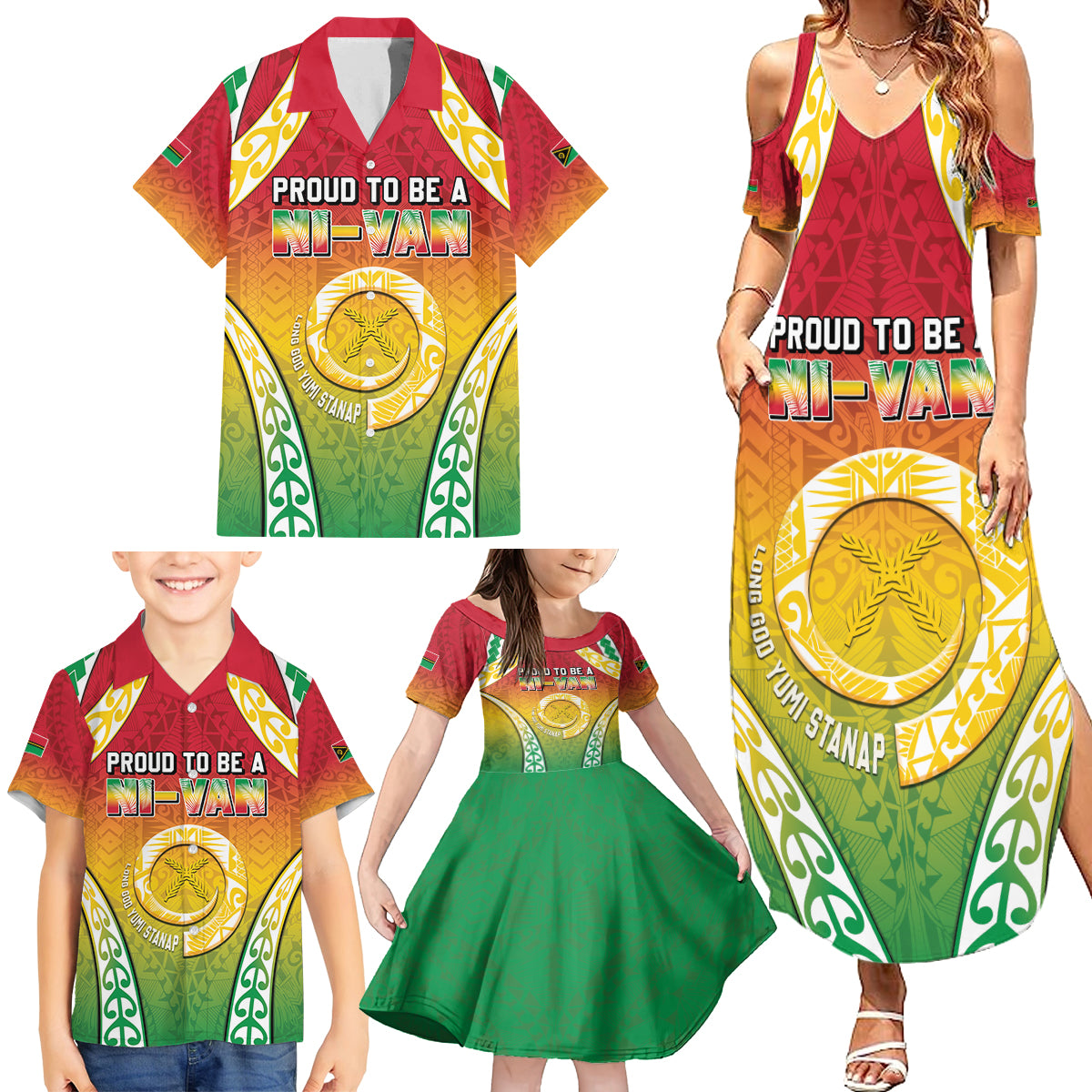 Personalised Vanuatu Family Matching Summer Maxi Dress and Hawaiian Shirt Proud To Be A Ni-Van With Tribal Pattern