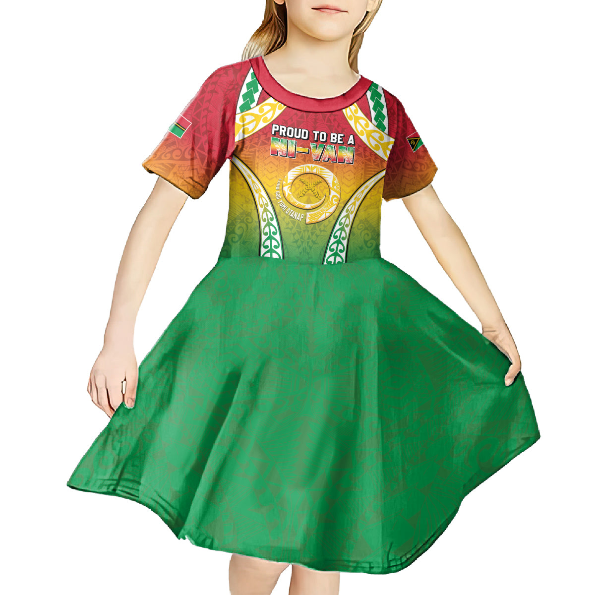 Personalised Vanuatu Kid Short Sleeve Dress Proud To Be A Ni-Van With Tribal Pattern