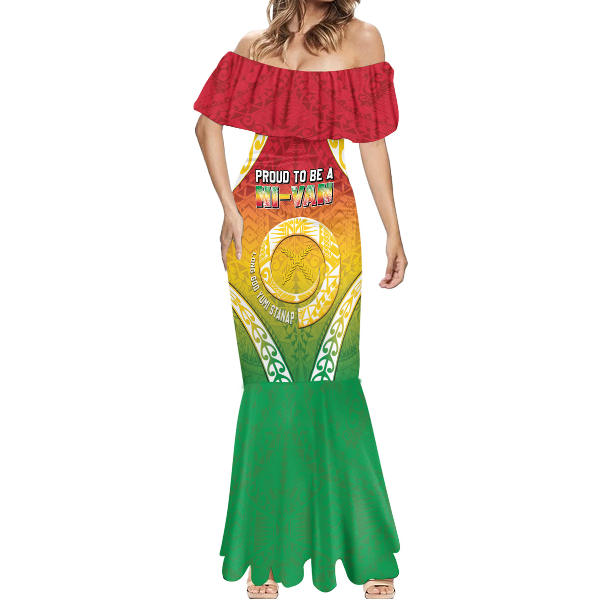 Personalised Vanuatu Mermaid Dress Proud To Be A Ni-Van With Tribal Pattern
