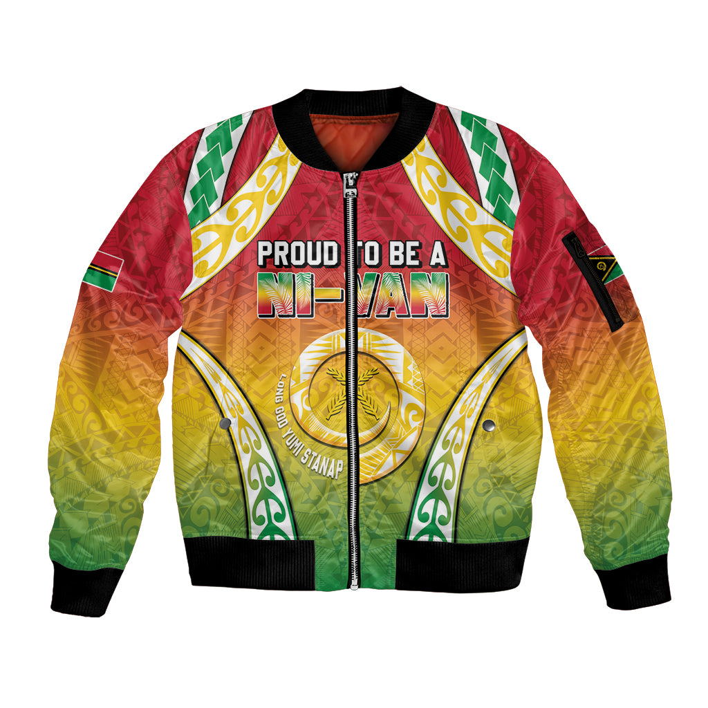 Personalised Vanuatu Sleeve Zip Bomber Jacket Proud To Be A Ni-Van With Tribal Pattern LT05 Unisex Reggae - Polynesian Pride