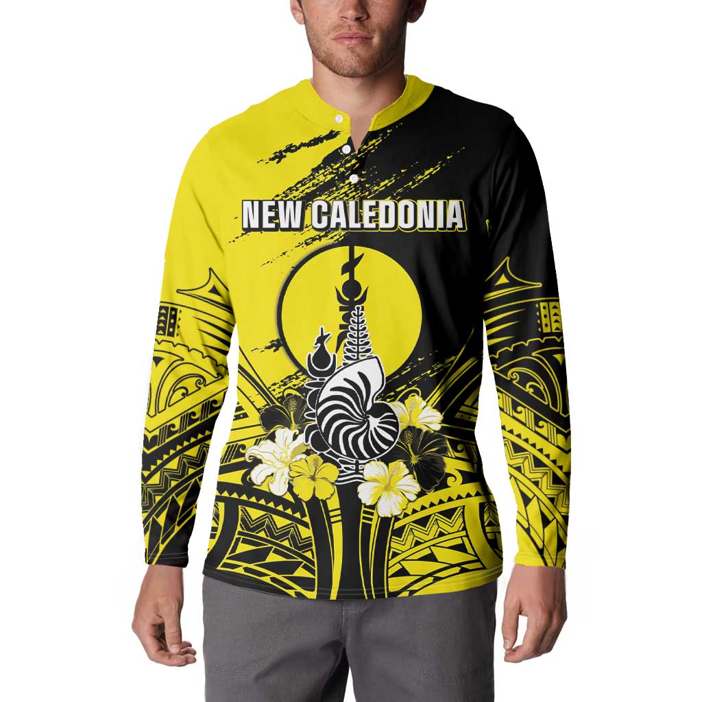 Personalised New Caledonia Day Button Sweatshirt Kanaky Flag Coat Of Arms Polynesian Pattern
