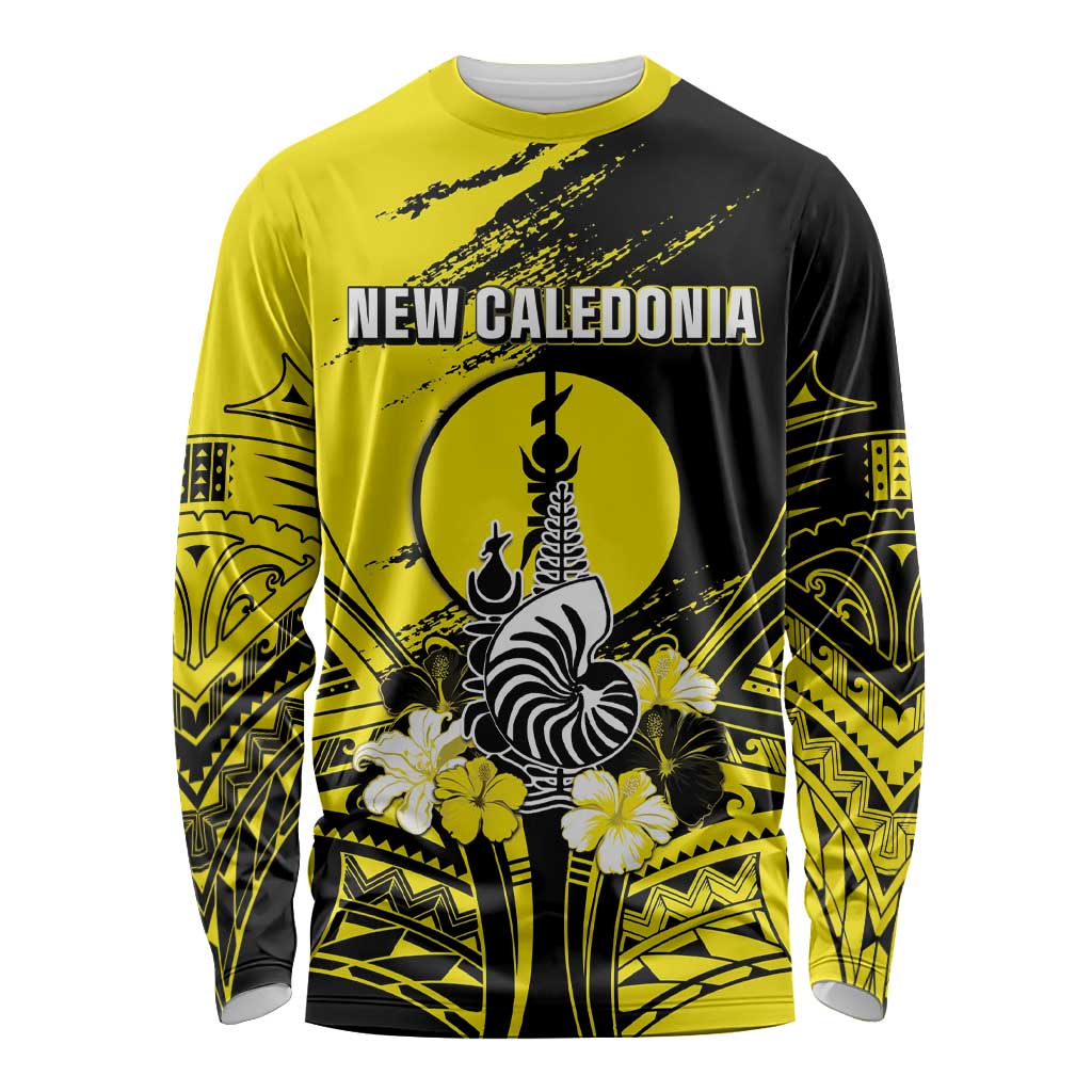 Personalised New Caledonia Day Long Sleeve Shirt Kanaky Flag Coat Of Arms Polynesian Pattern