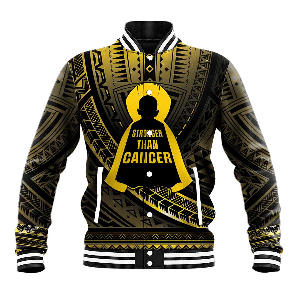 Personalised Polynesia Childhood Cancer Awareness Baseball Jacket You Are Stronger Than Cancer LT05 Unisex Black - Polynesian Pride
