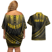 Personalised Polynesia Childhood Cancer Awareness Couples Matching Off Shoulder Short Dress and Hawaiian Shirt You Are Stronger Than Cancer LT05 - Polynesian Pride