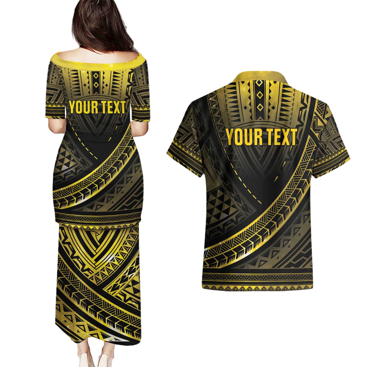 Personalised Polynesia Childhood Cancer Awareness Couples Matching Puletasi and Hawaiian Shirt You Are Stronger Than Cancer