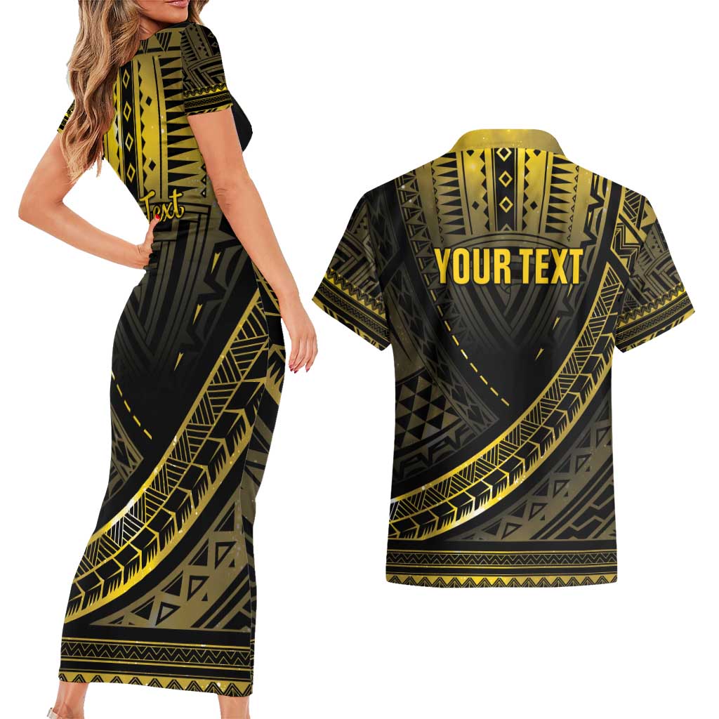 Personalised Polynesia Childhood Cancer Awareness Couples Matching Short Sleeve Bodycon Dress and Hawaiian Shirt You Are Stronger Than Cancer