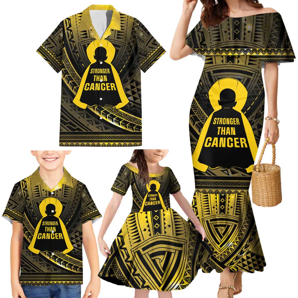 Personalised Polynesia Childhood Cancer Awareness Family Matching Mermaid Dress and Hawaiian Shirt You Are Stronger Than Cancer LT05 - Polynesian Pride
