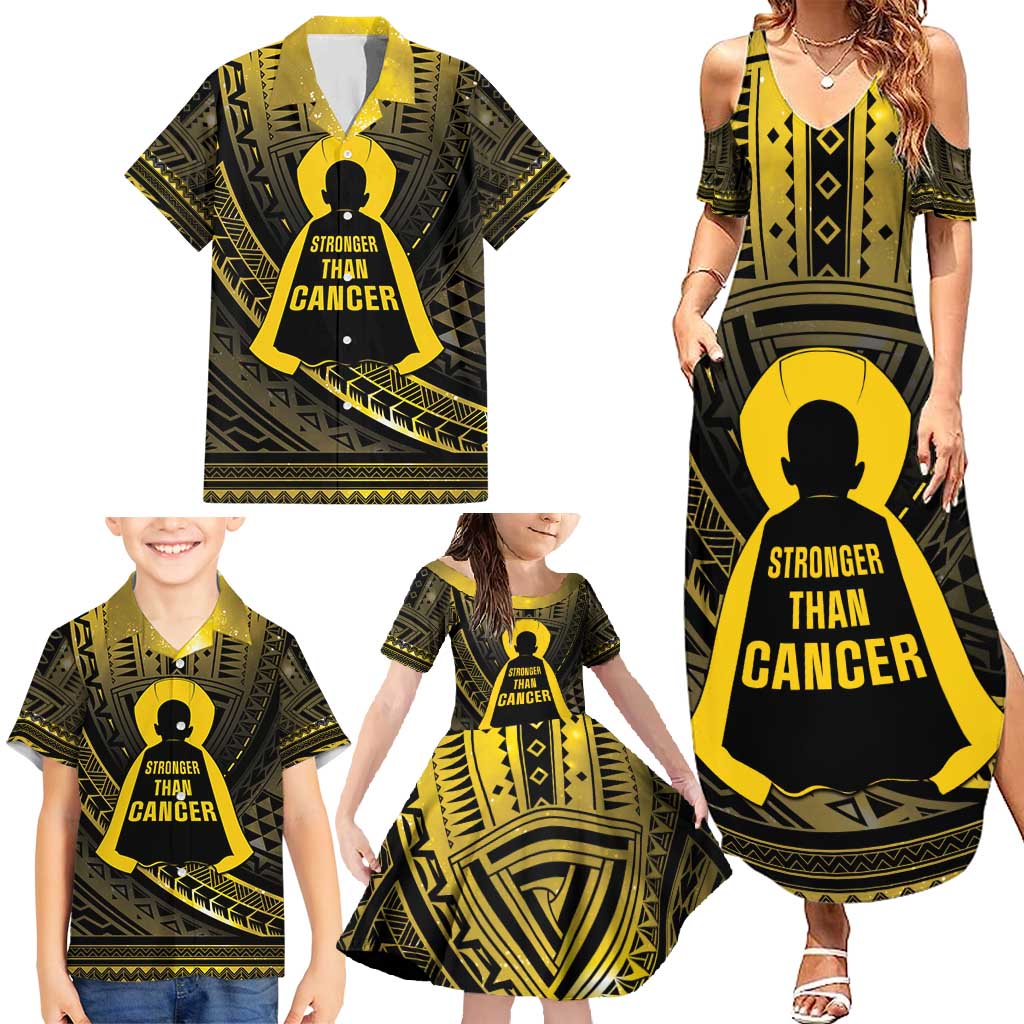 Personalised Polynesia Childhood Cancer Awareness Family Matching Summer Maxi Dress and Hawaiian Shirt You Are Stronger Than Cancer LT05 - Polynesian Pride