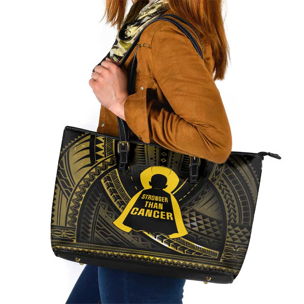Polynesia Childhood Cancer Awareness Leather Tote Bag You Are Stronger Than Cancer LT05 Black - Polynesian Pride