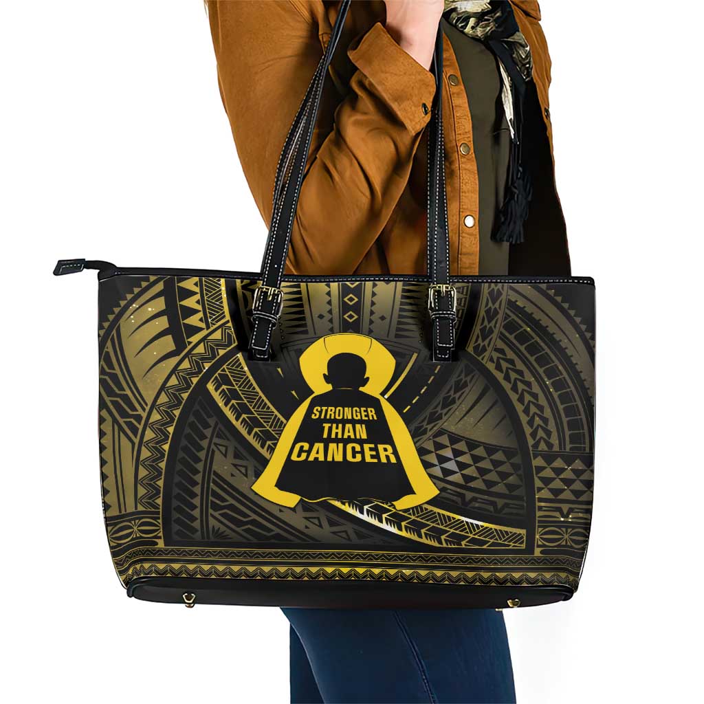 Polynesia Childhood Cancer Awareness Leather Tote Bag You Are Stronger Than Cancer LT05 - Polynesian Pride