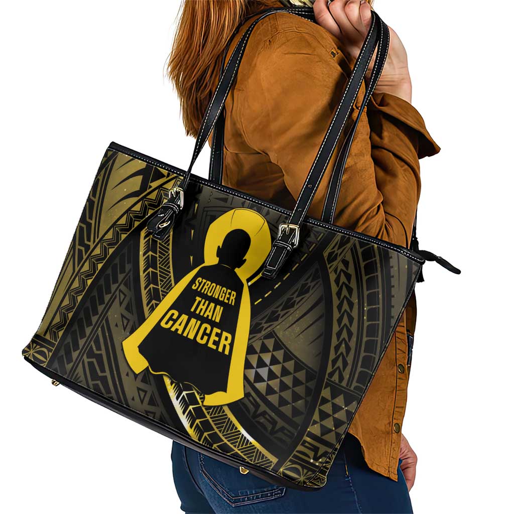 Polynesia Childhood Cancer Awareness Leather Tote Bag You Are Stronger Than Cancer LT05 - Polynesian Pride