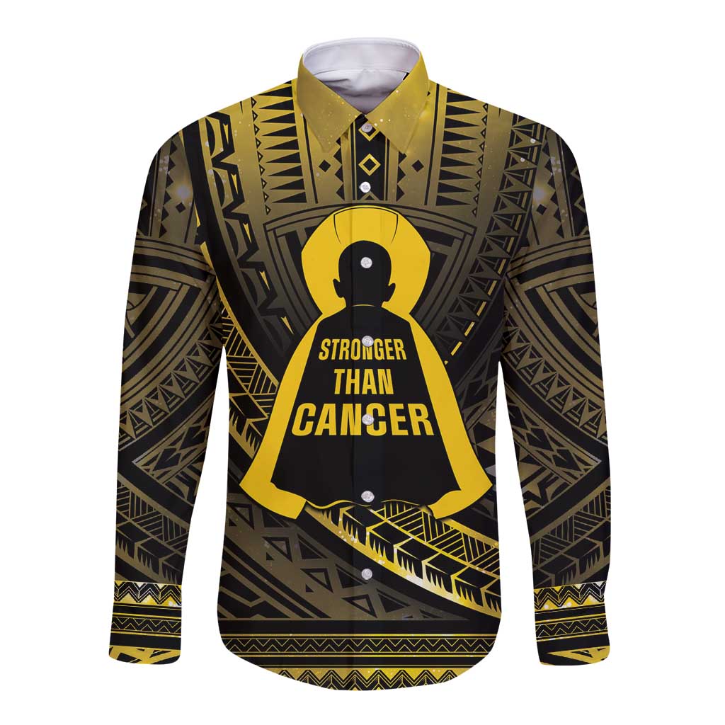 Personalised Polynesia Childhood Cancer Awareness Long Sleeve Button Shirt You Are Stronger Than Cancer