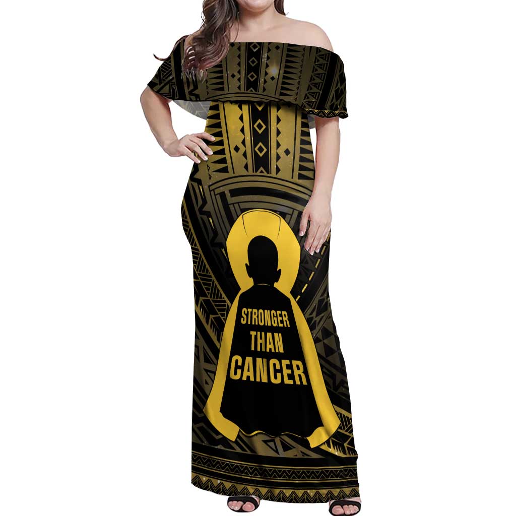 Personalised Polynesia Childhood Cancer Awareness Off Shoulder Maxi Dress You Are Stronger Than Cancer LT05 Women Black - Polynesian Pride