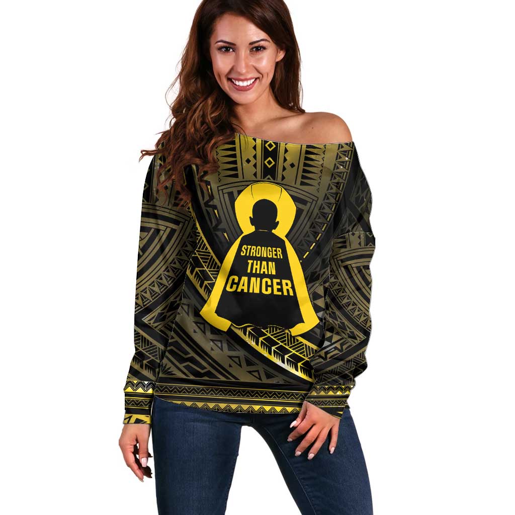 Personalised Polynesia Childhood Cancer Awareness Off Shoulder Sweater You Are Stronger Than Cancer