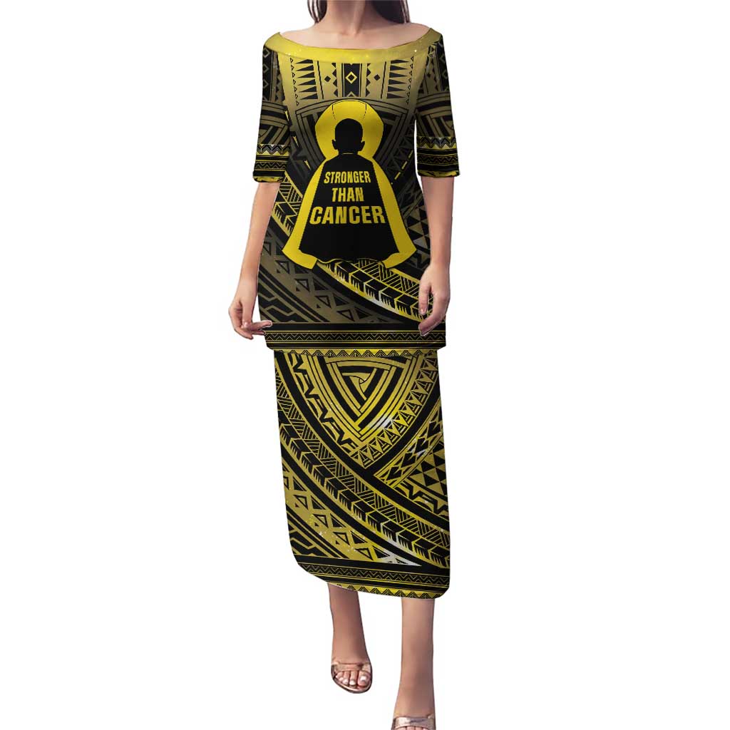 Personalised Polynesia Childhood Cancer Awareness Puletasi You Are Stronger Than Cancer LT05 Long Dress Black - Polynesian Pride