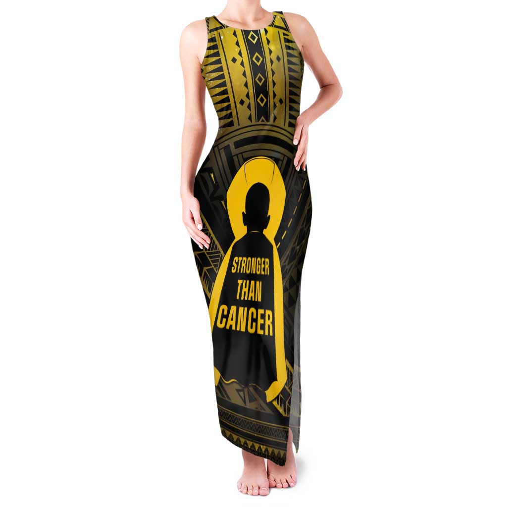 Personalised Polynesia Childhood Cancer Awareness Tank Maxi Dress You Are Stronger Than Cancer LT05 Women Black - Polynesian Pride