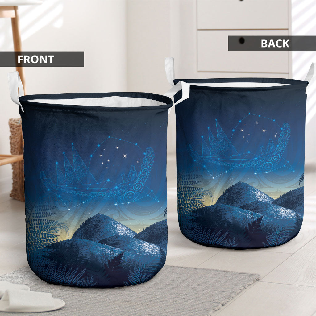 New Zealand Matariki Laundry Basket Maori Waka With Silver Fern LT05 - Polynesian Pride