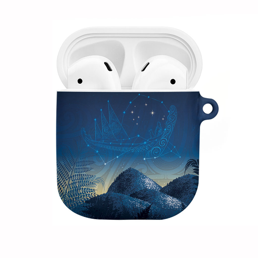 New Zealand Matariki AirPods Case Maori Waka With Silver Fern LT05 Navy - Polynesian Pride