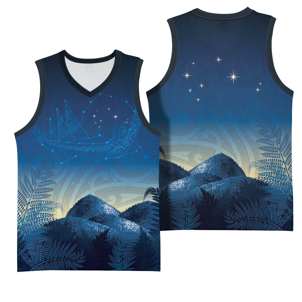New Zealand Matariki Basketball Jersey Maori Waka With Silver Fern LT05 - Polynesian Pride