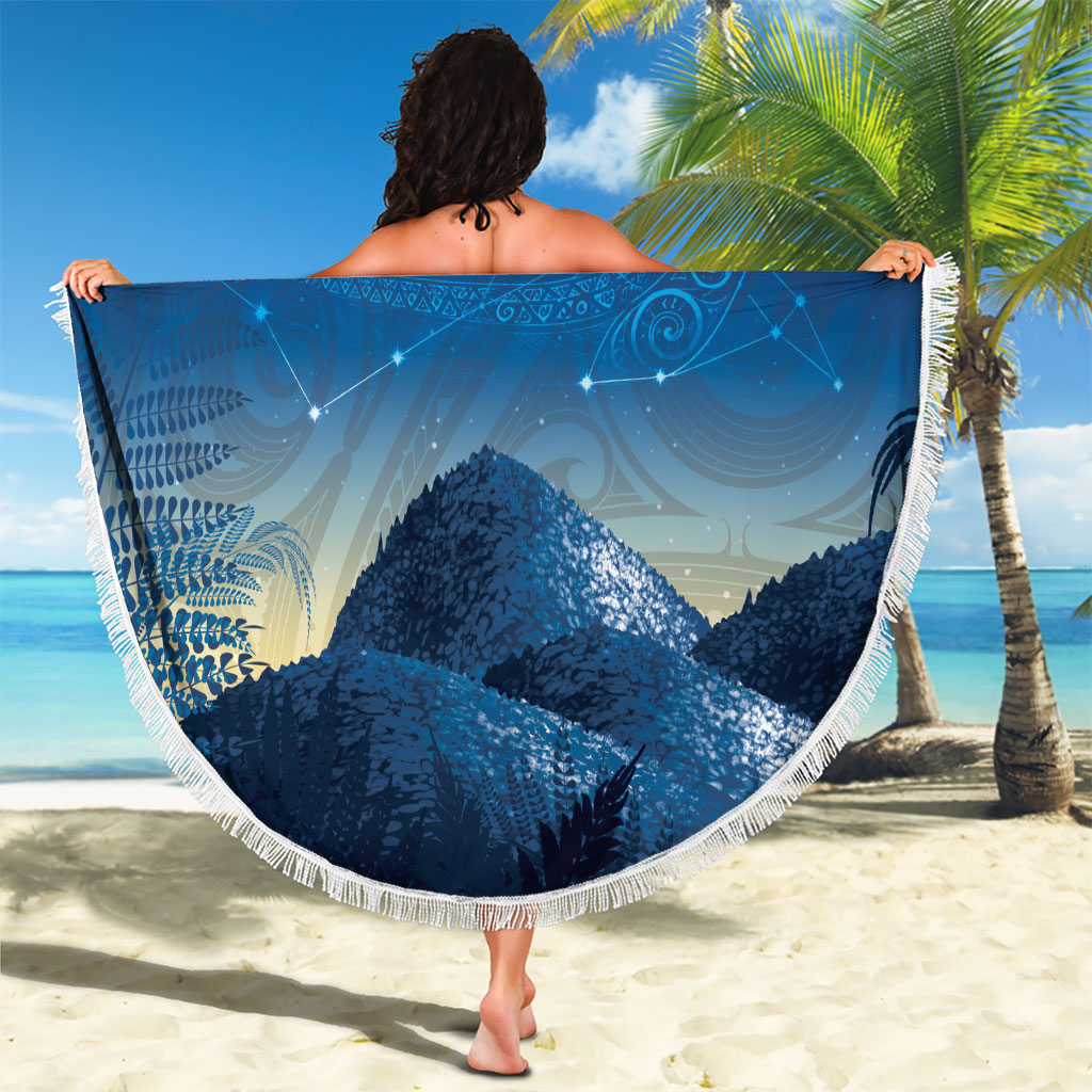 New Zealand Matariki Beach Blanket Maori Waka With Silver Fern LT05 - Polynesian Pride