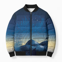 New Zealand Matariki Bomber Puffer Jacket Maori Waka With Silver Fern LT05 Unisex Navy - Polynesian Pride