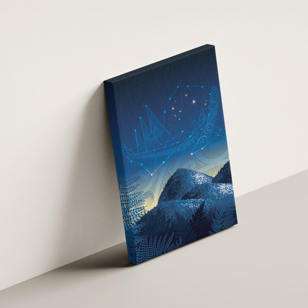 New Zealand Matariki Canvas Wall Art Maori Waka With Silver Fern LT05 - Polynesian Pride