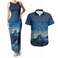 New Zealand Matariki Couples Matching Tank Maxi Dress and Hawaiian Shirt Maori Waka With Silver Fern LT05 Navy - Polynesian Pride