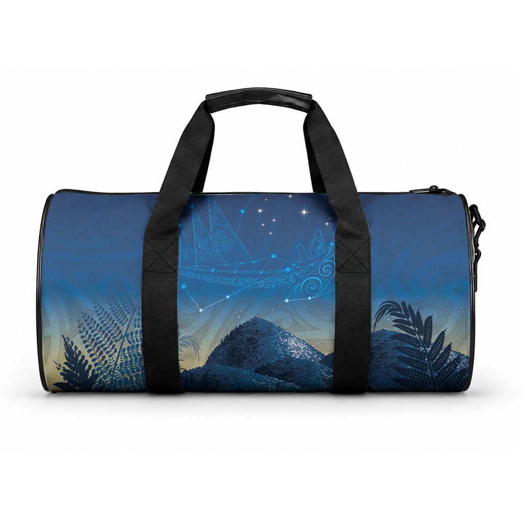 New Zealand Matariki Duffle Bag Maori Waka With Silver Fern LT05 One size Navy - Polynesian Pride