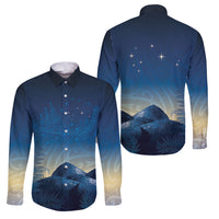 New Zealand Matariki Family Matching Off The Shoulder Long Sleeve Dress and Hawaiian Shirt Maori Waka With Silver Fern LT05 Dad's Shirt - Long Sleeve Navy - Polynesian Pride