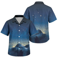 New Zealand Matariki Family Matching Off The Shoulder Long Sleeve Dress and Hawaiian Shirt Maori Waka With Silver Fern LT05 Son's Shirt Navy - Polynesian Pride