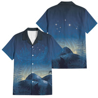 New Zealand Matariki Family Matching Tank Maxi Dress and Hawaiian Shirt Maori Waka With Silver Fern LT05 Dad's Shirt - Short Sleeve Navy - Polynesian Pride