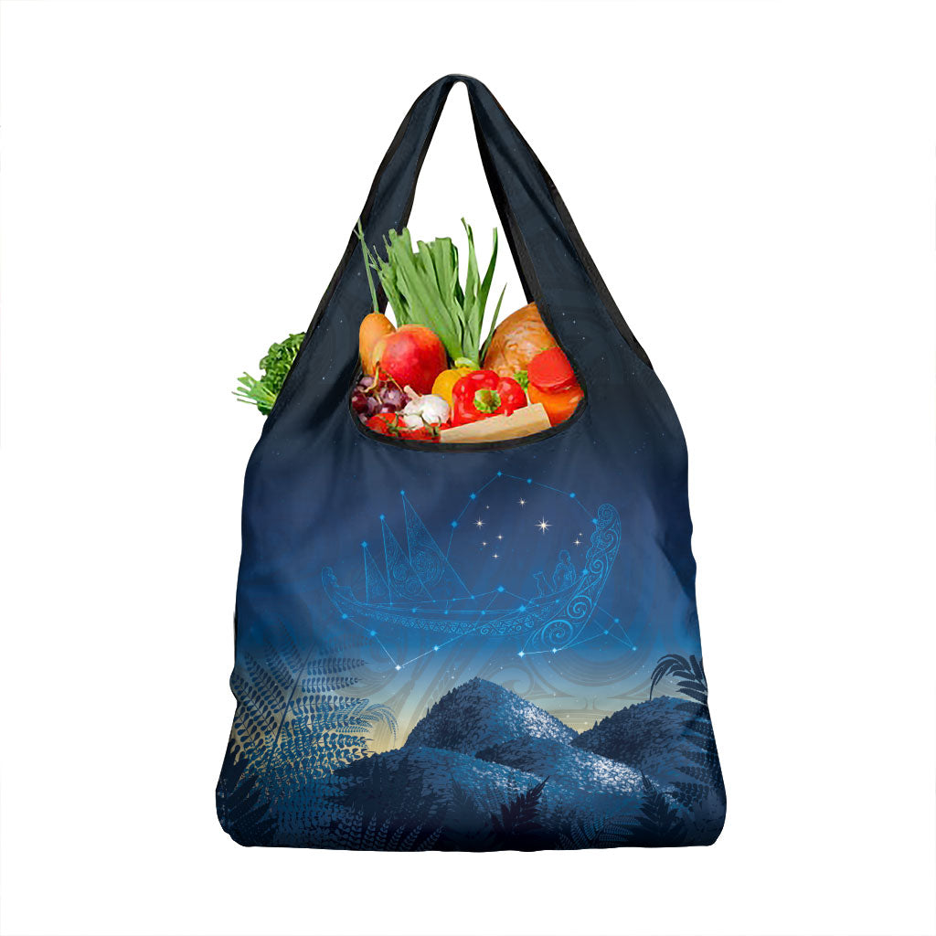 New Zealand Matariki Grocery Bag Maori Waka With Silver Fern LT05 1-pack One Size Navy - Polynesian Pride