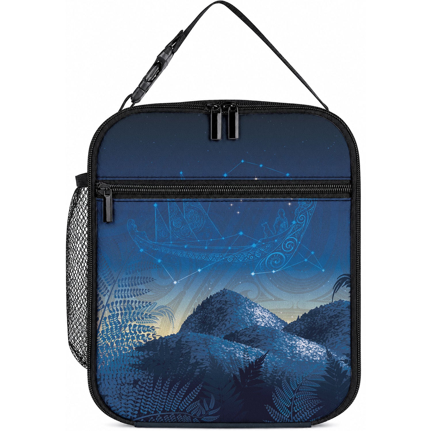 New Zealand Matariki Lunch Bag Maori Waka With Silver Fern LT05 10.2 × 8.3 × 4.3 inch Navy - Polynesian Pride