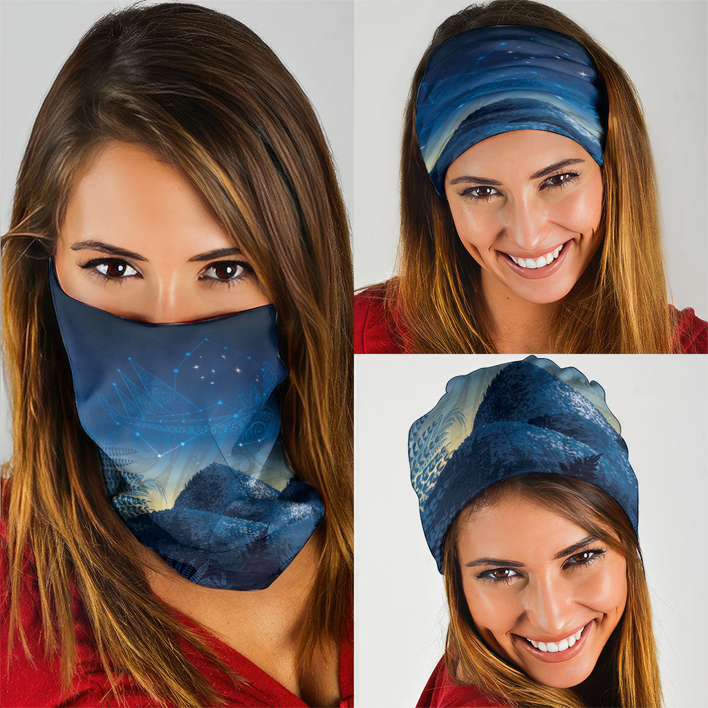 New Zealand Matariki Neck Gaiter Maori Waka With Silver Fern LT05 - Polynesian Pride