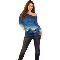 New Zealand Matariki Off Shoulder Sweater Maori Waka With Silver Fern LT05 - Polynesian Pride