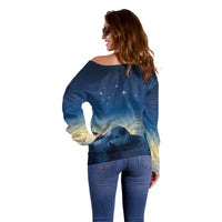 New Zealand Matariki Off Shoulder Sweater Maori Waka With Silver Fern LT05 - Polynesian Pride