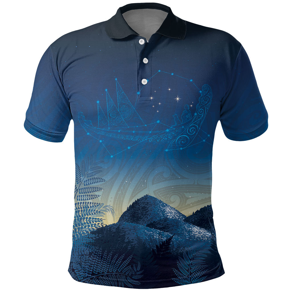 New Zealand Matariki Polo Shirt Maori Waka With Silver Fern LT05 Navy - Polynesian Pride