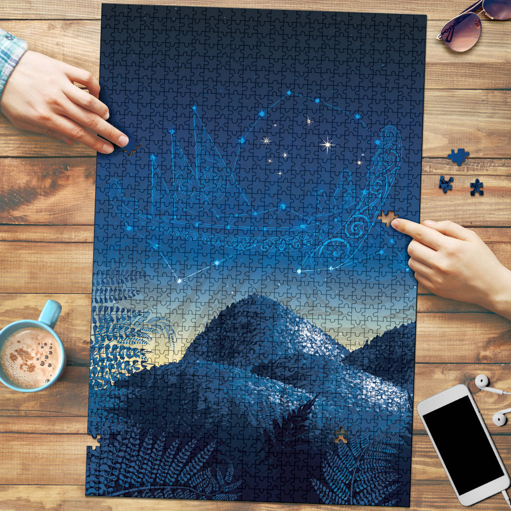 New Zealand Matariki Puzzle Maori Waka With Silver Fern LT05 Navy - Polynesian Pride