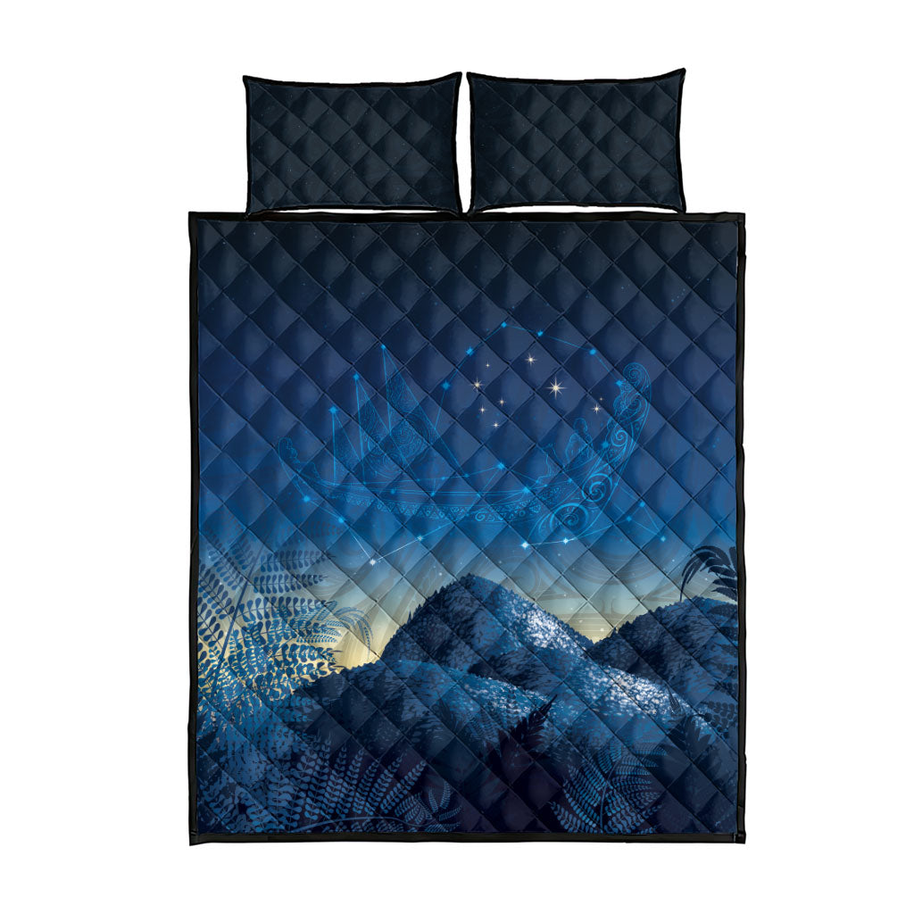 New Zealand Matariki Quilt Bed Set Maori Waka With Silver Fern LT05 - Polynesian Pride