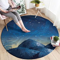 New Zealand Matariki Round Carpet Maori Waka With Silver Fern LT05 - Polynesian Pride