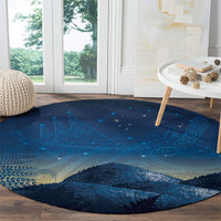 New Zealand Matariki Round Carpet Maori Waka With Silver Fern LT05 - Polynesian Pride