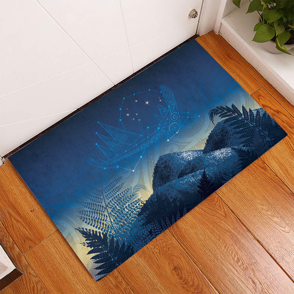 New Zealand Matariki Rubber Doormat Maori Waka With Silver Fern LT05 - Polynesian Pride