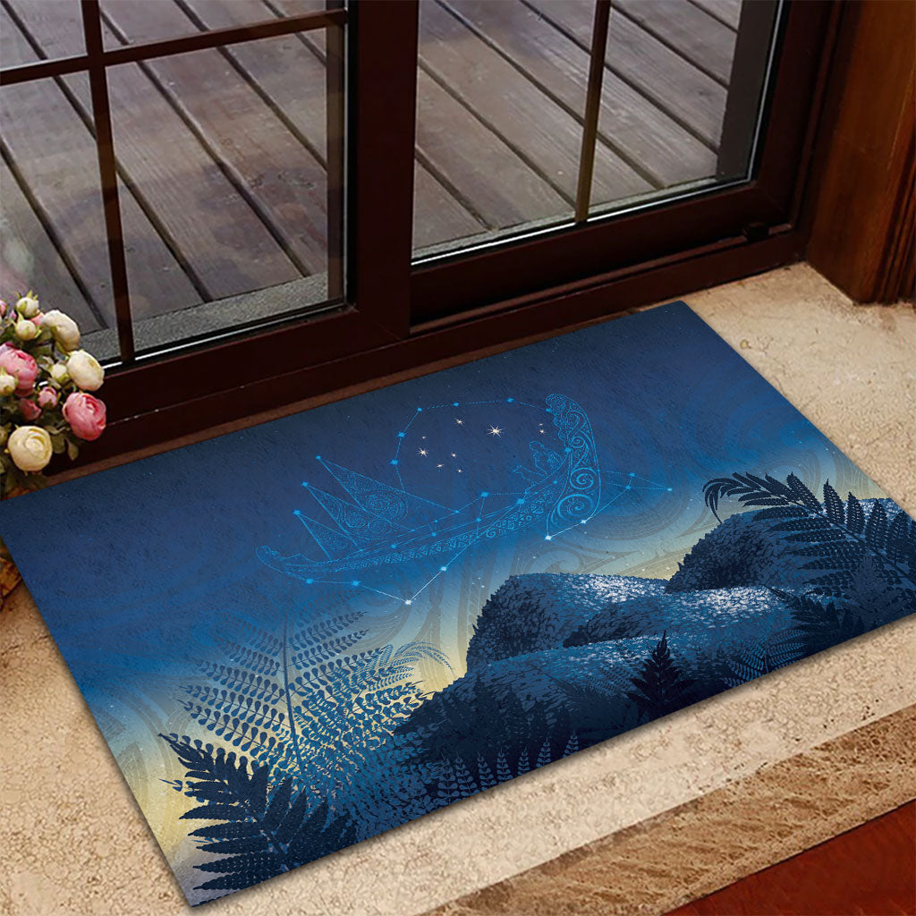 New Zealand Matariki Rubber Doormat Maori Waka With Silver Fern LT05 - Polynesian Pride
